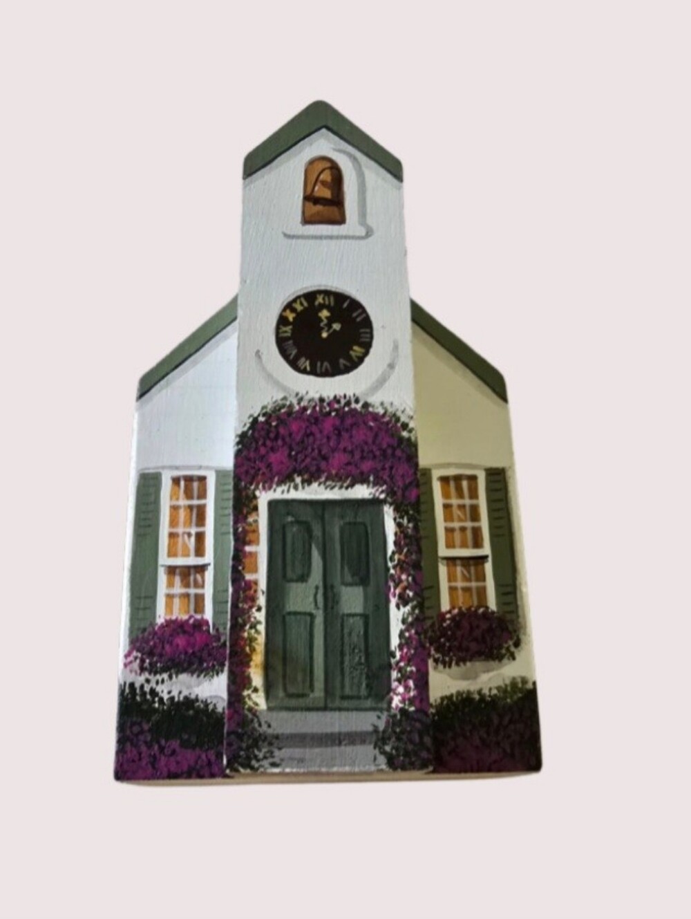 Vintage Susan J Stentiford Little White Church Wood Shelf Sitter Signed Decor